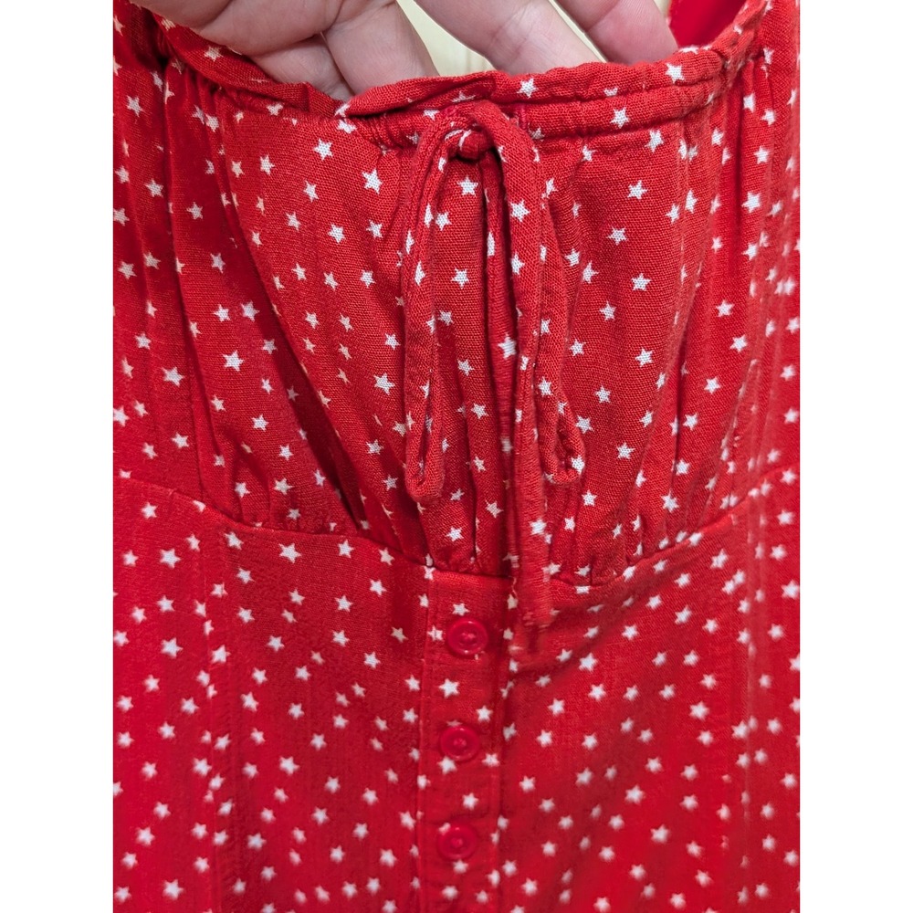 Wild Fable Red Star Print Tie Front Mini Dress Womens Medium Smocked Back - Picture 2 of 11